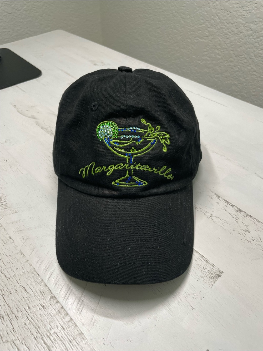 Margaritaville Rhinestone Cocktail Embroidered Adjustable Black Baseball Cap Hat